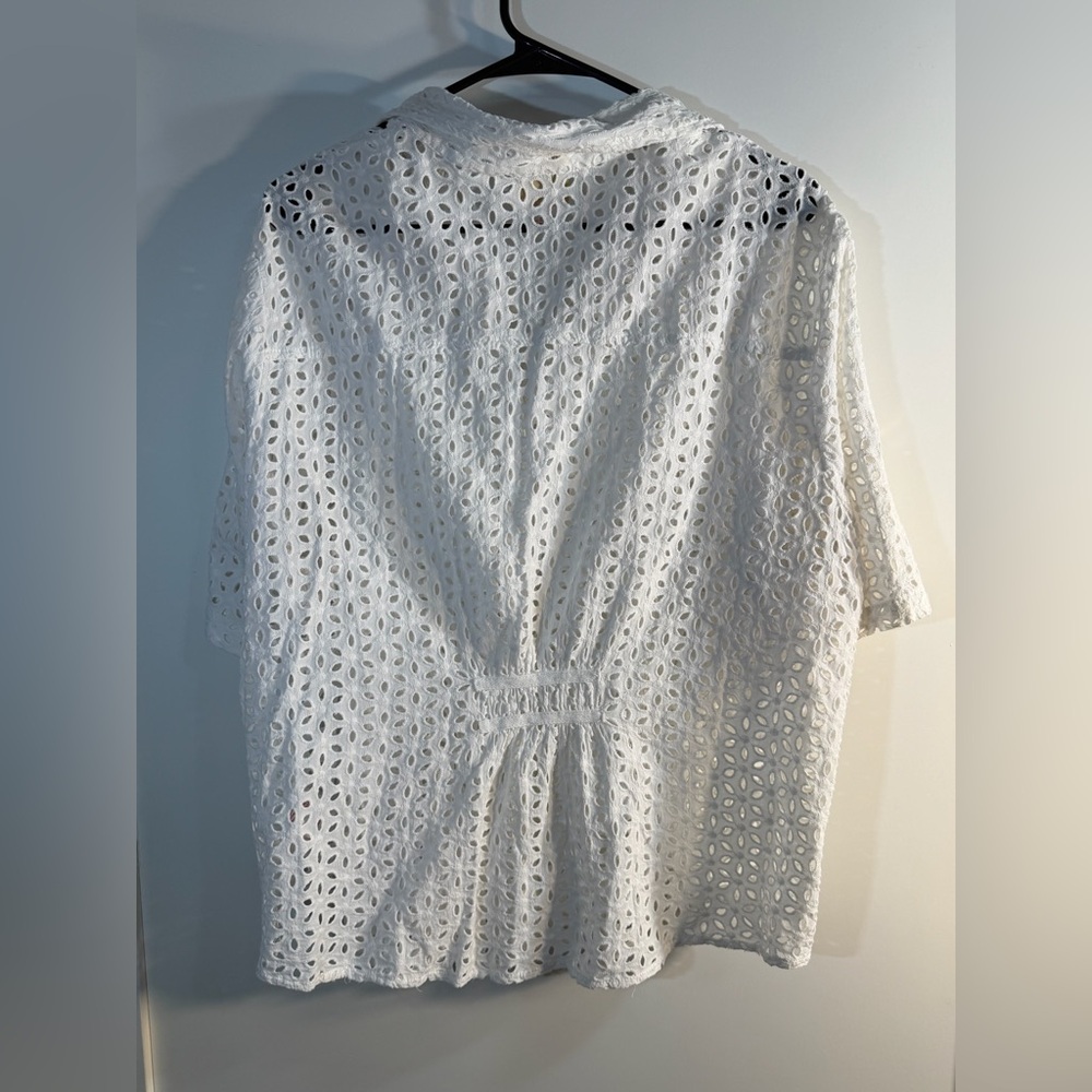 Ruby Rd. White Eyelet Short Sleeve Button Down Collared Blouse 20W - Picture 5 of 5